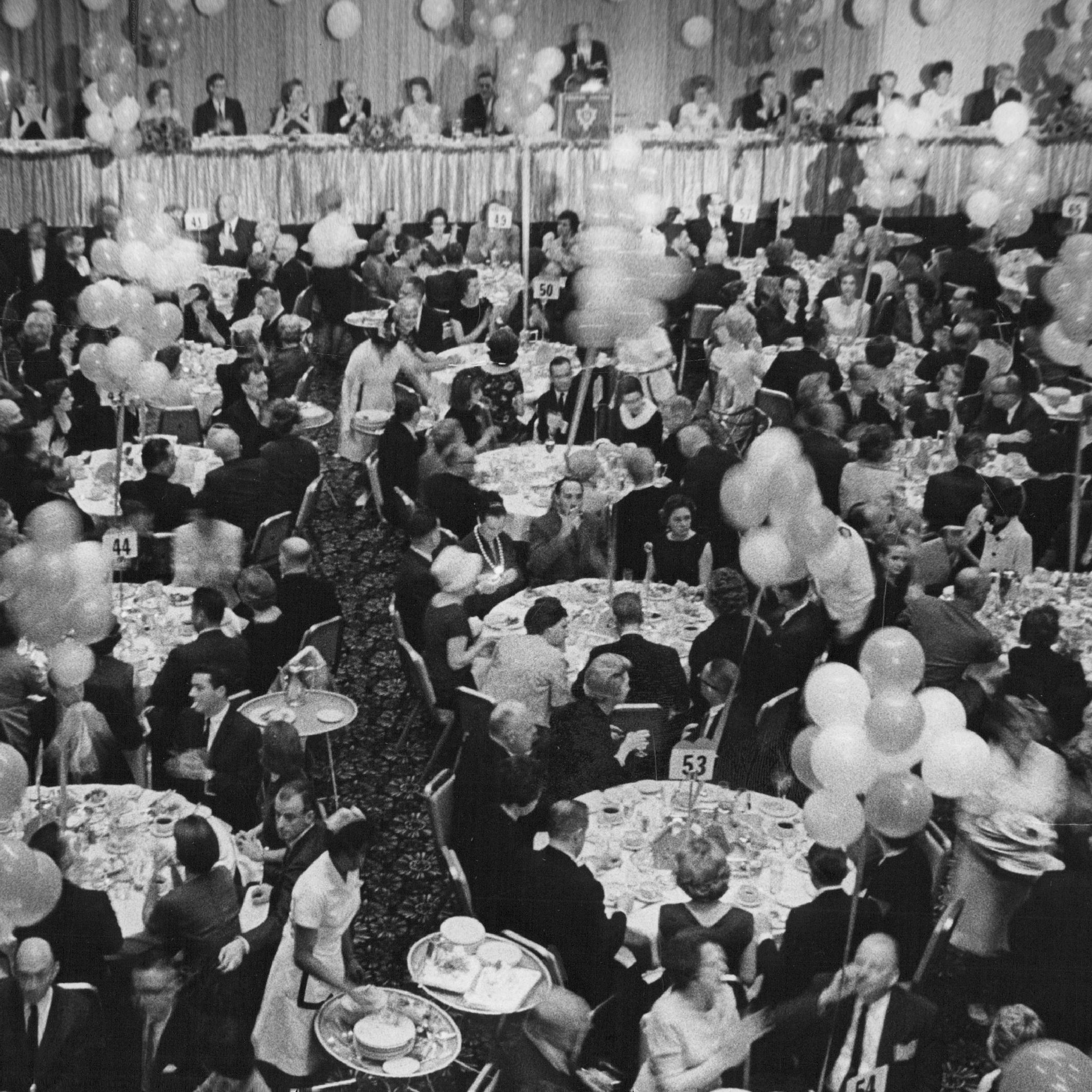 FEB 15 1966; BALLOONS DECORATE THE GRAND BALLROOM OF THE DENVER HILTON HOTEL AT MONDAY NIGHT + DINNER+; Some 1,750 persons attended the $125-a-couple Valentines Dav "Salute to (Gov. John) love."; (Photo By Bill Peters/The Denver Post via Getty Images)