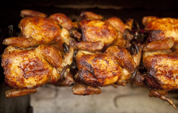 Chickens Roasting on Rotisserie, Food, Grilling, Cooking, Poultry