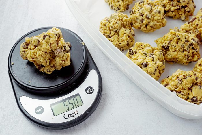 cookie dough on a scale