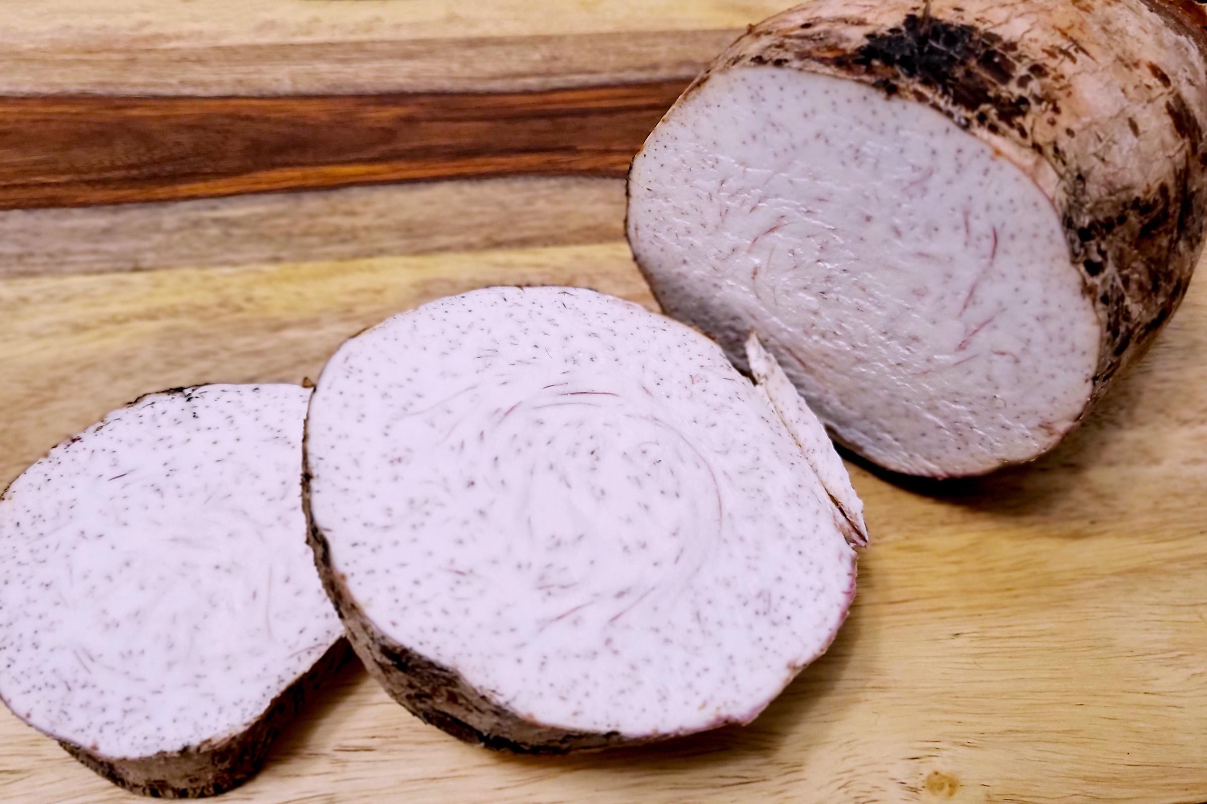 Taro root open a cutting board