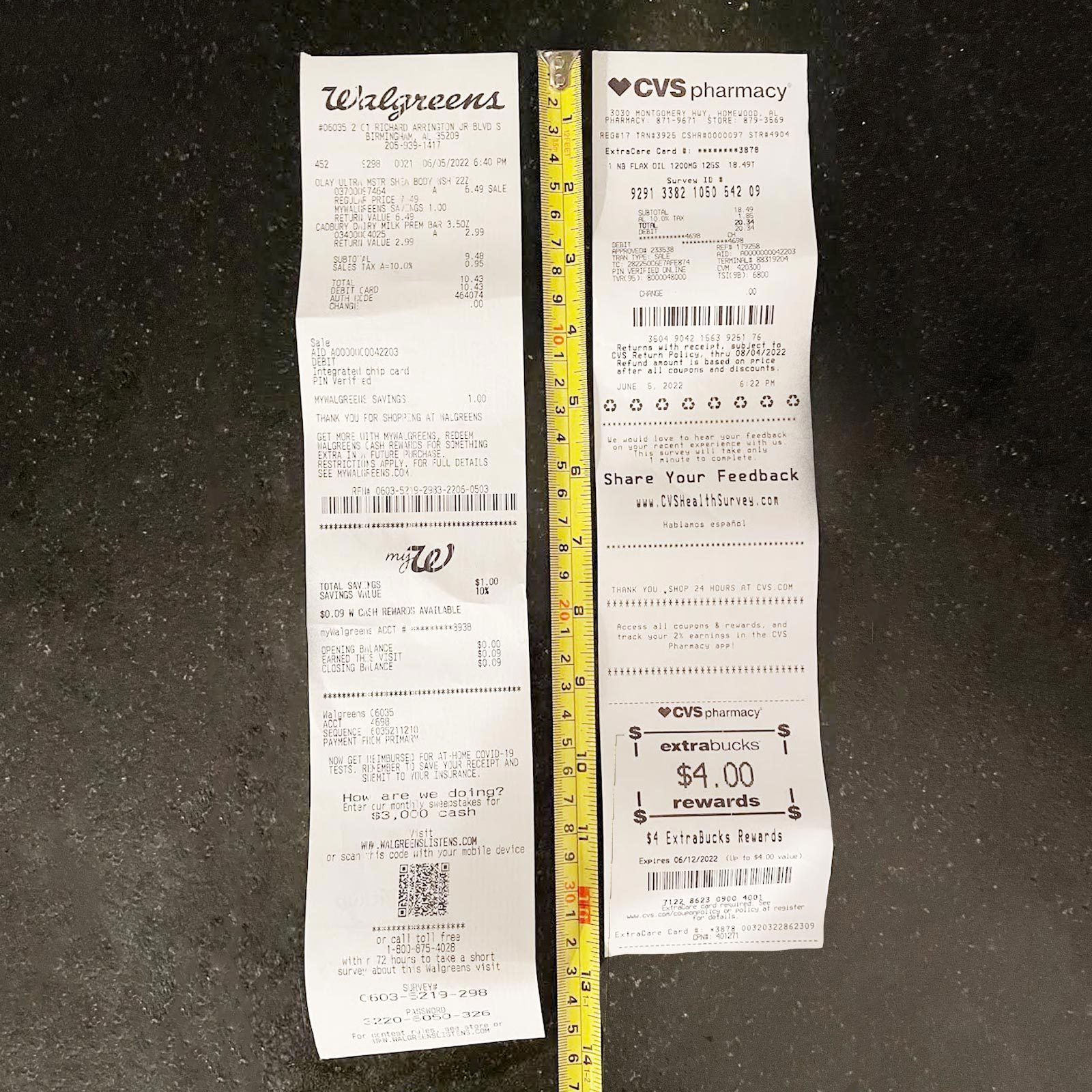 Cvs Walgreens receipt Comparison