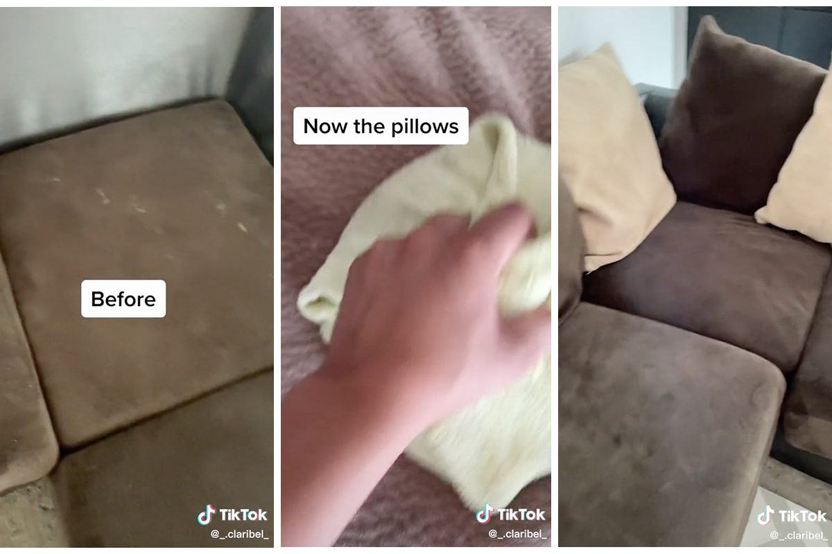 Collage Of Tiktok Showing How To Clean Your Couch