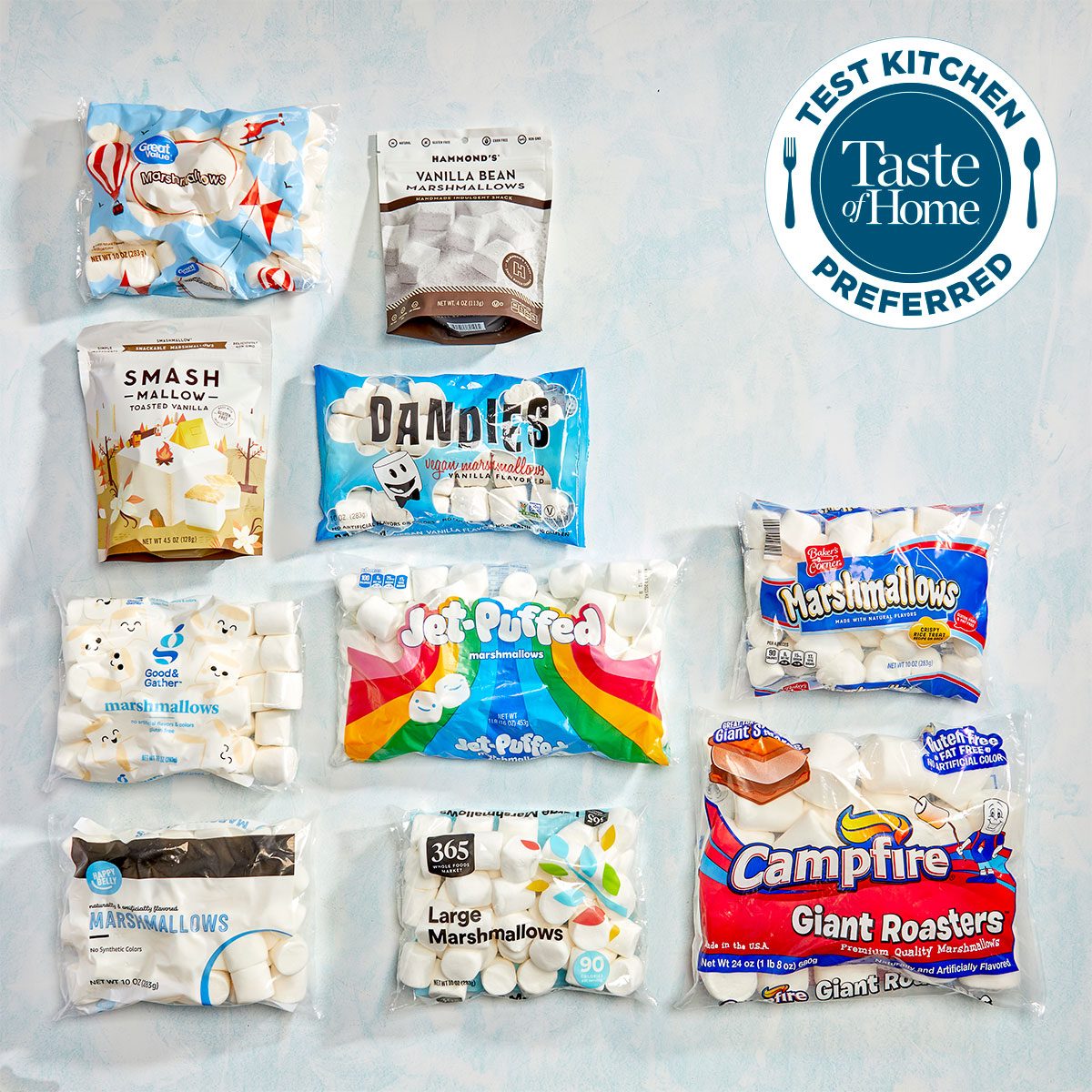 Assorted bags of marshmallows