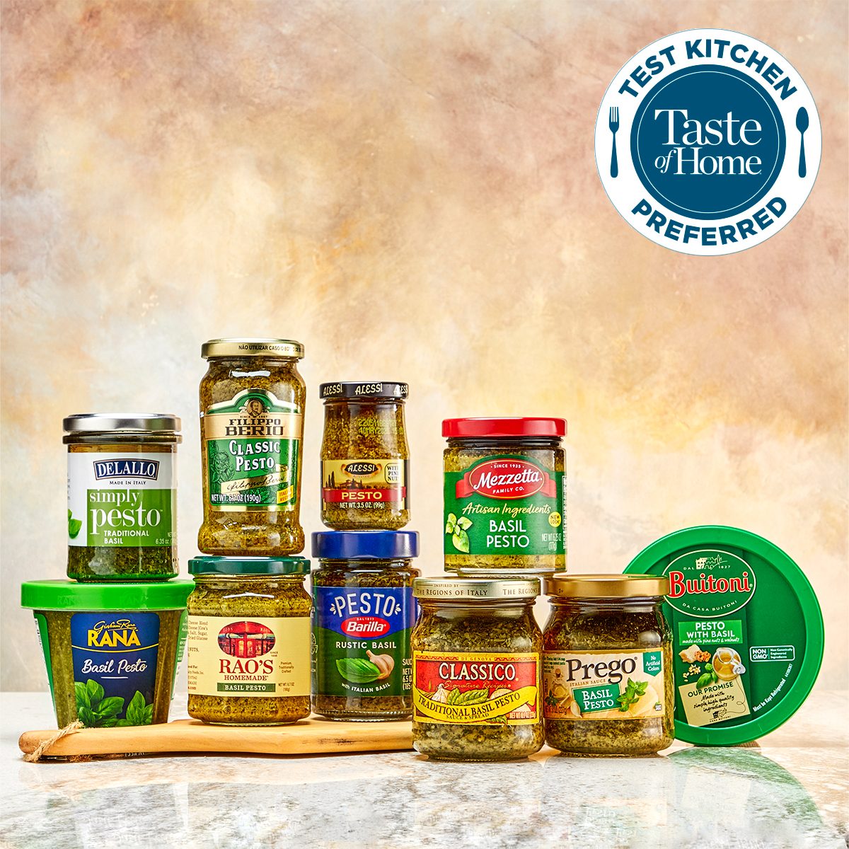Assorted brands of pesto