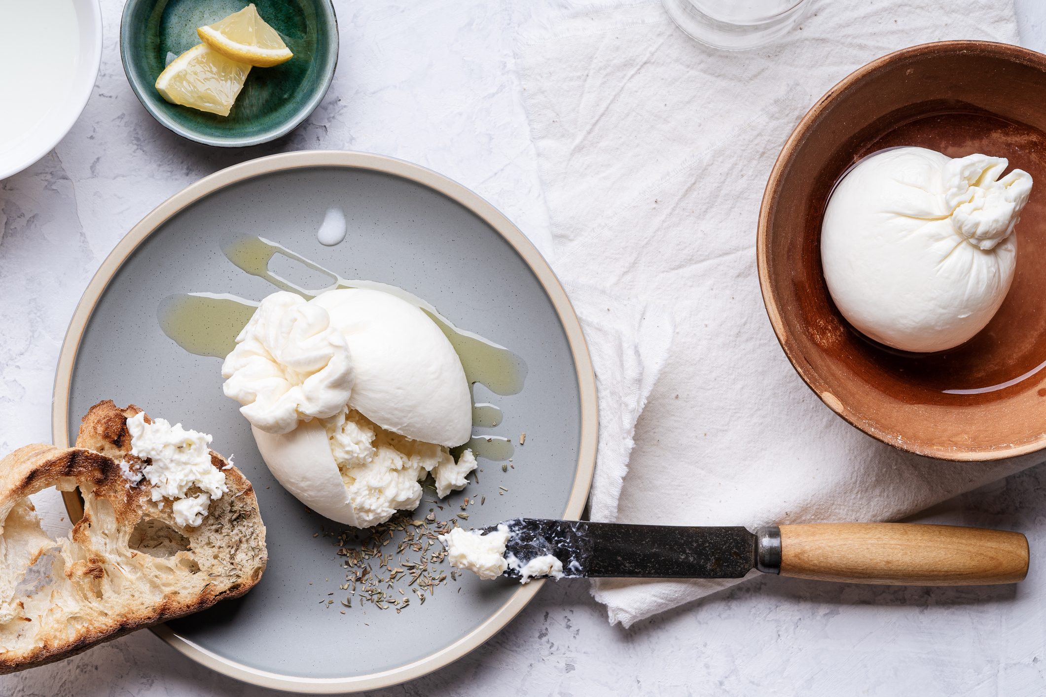 Snack with fresh burrata cheese