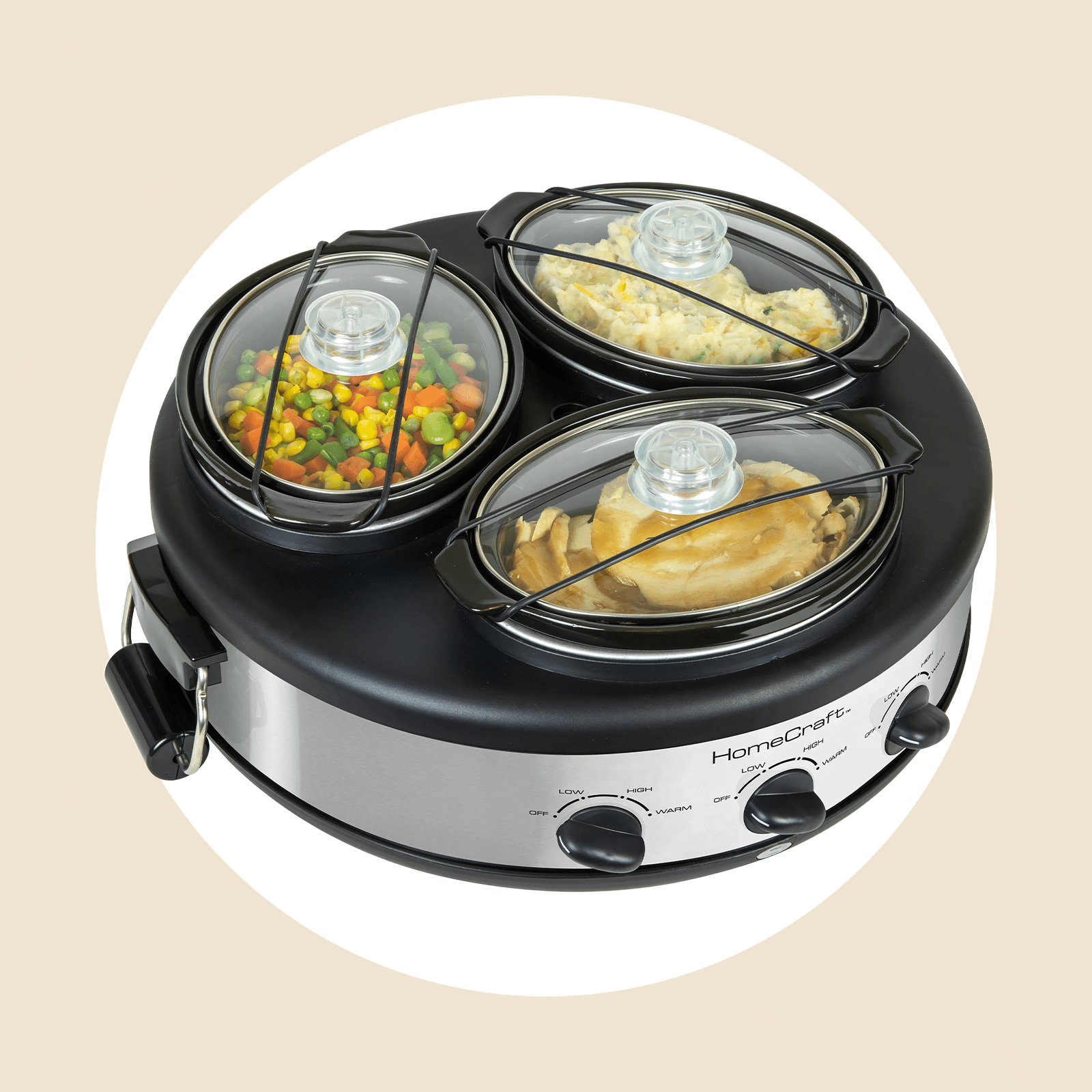 Mega+chef+2+qt.+round+triple+slow+cooker+and+buffet+server