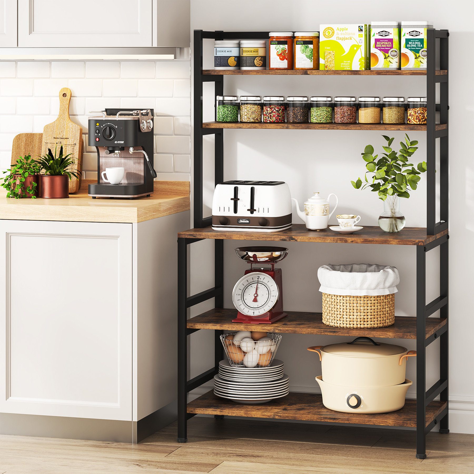 17 Stories Geyer 31.5in Iron Standard Bakers Rack With Microwave Compatibility 