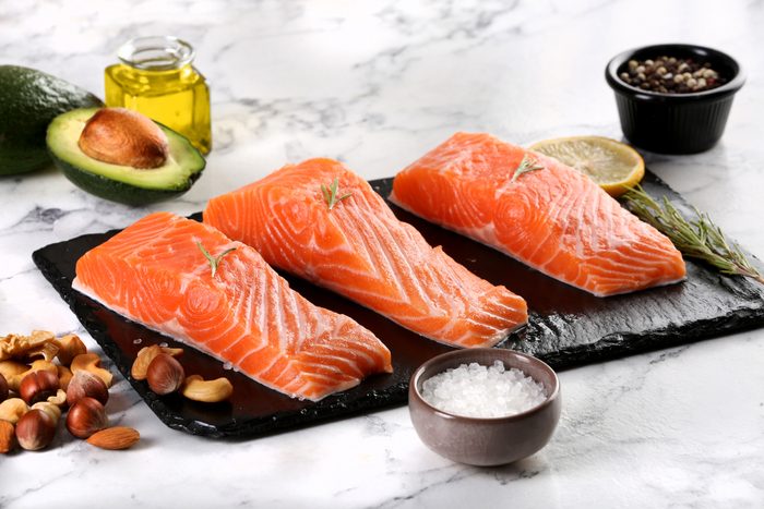 Raw salmon steaks