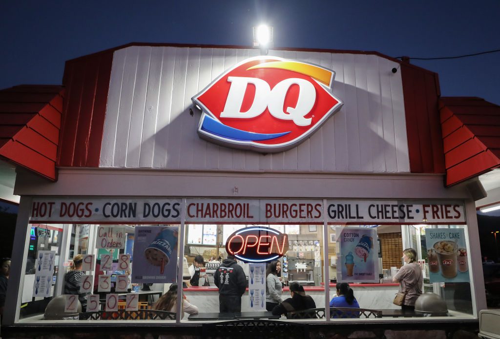 Patrons gather inside a Dairy Queen restaurant amid the coronavirus (COVID-19) pandemic