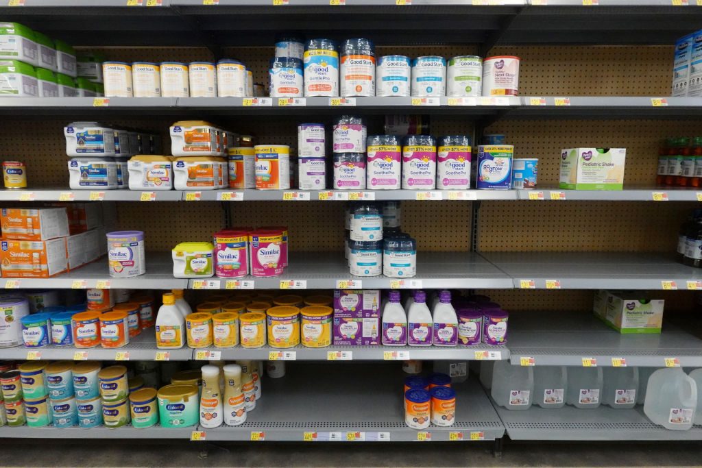 Baby Formula Assortment SHown in a Grocery Store Supermarket Baby Aisle