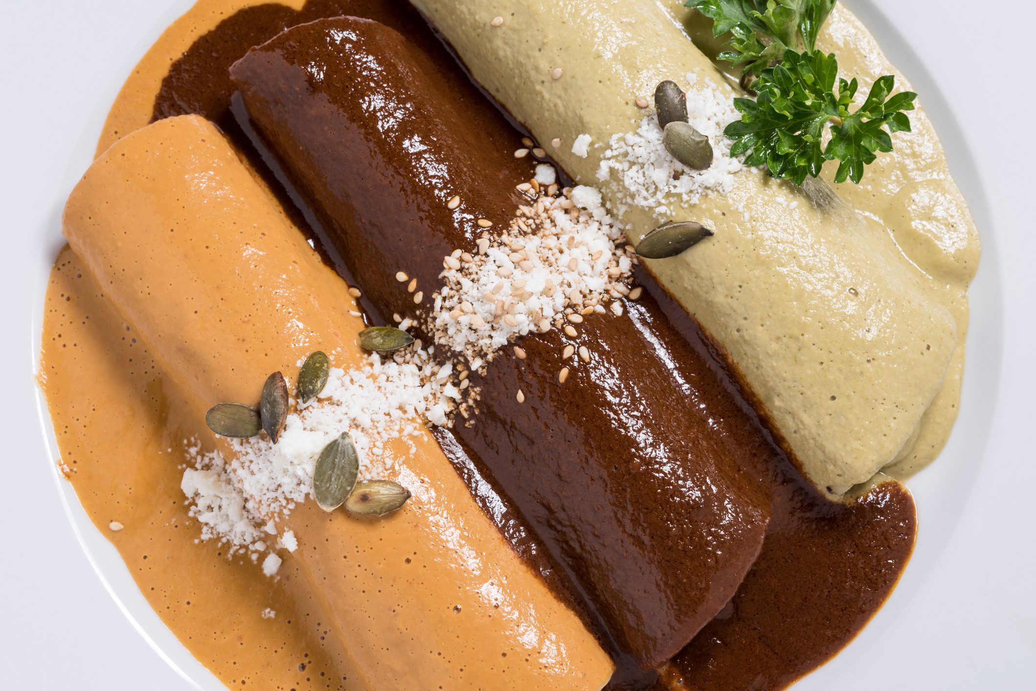 Homemade three moles enchiladas