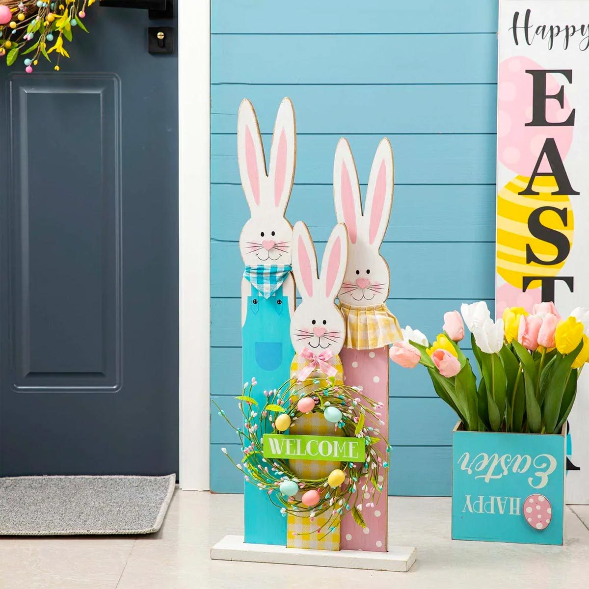 Easter Wooden Bunnies Family Standing Decor 