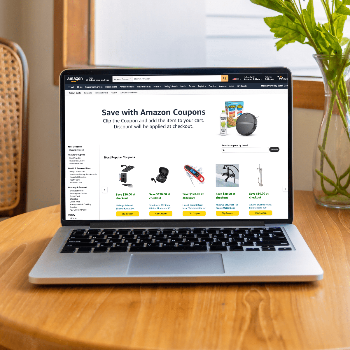 Amazon Coupons Page On A Laptop