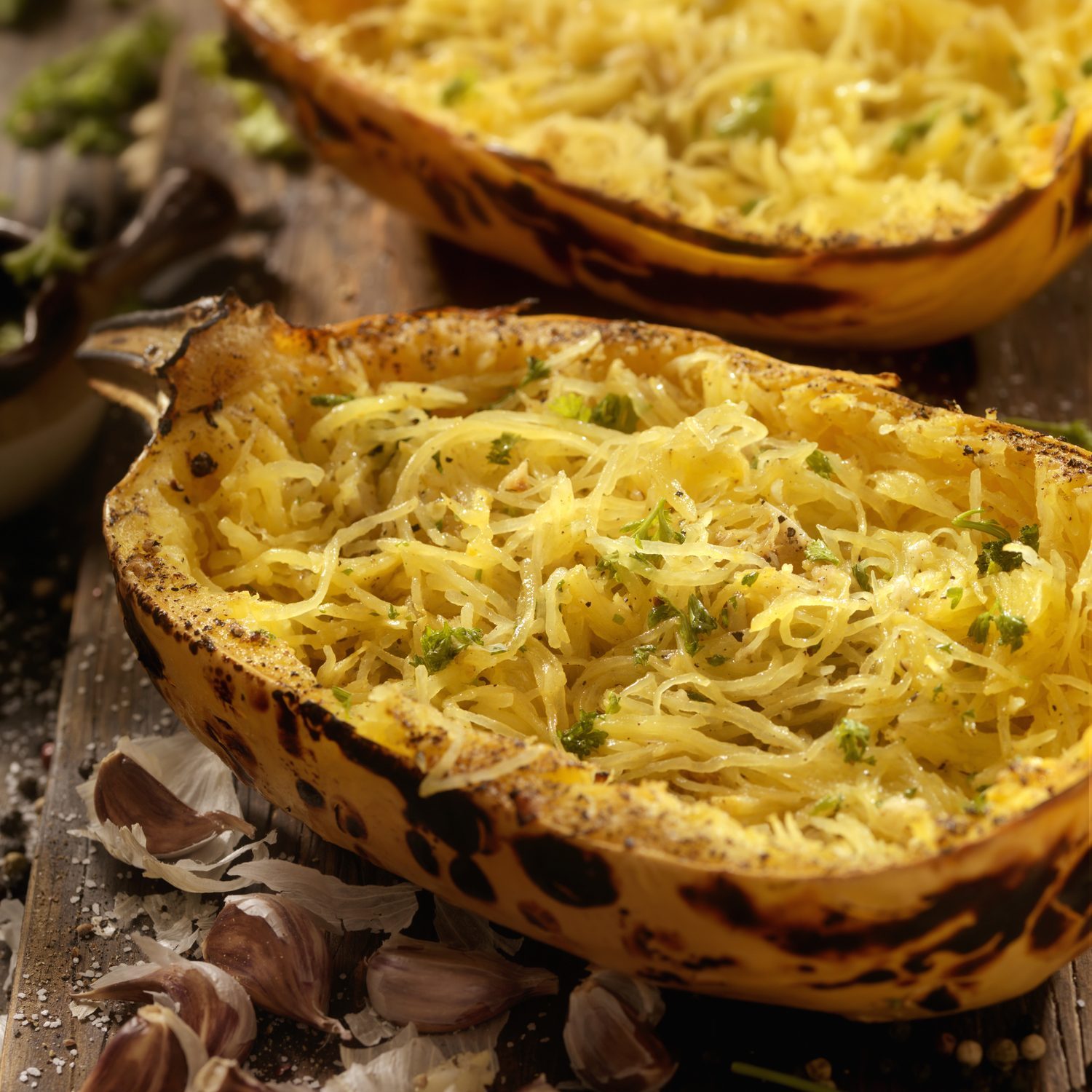 Roasted Spaghetti Squash with Garlic Herb Butter