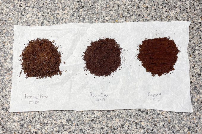 samples of coffee grounds from using the Baratza Encore Conical Burr Coffee Grinder