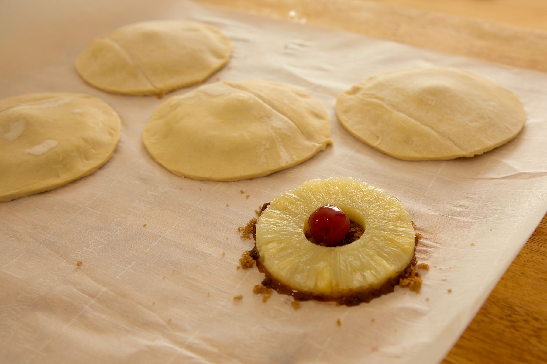 Baking Sheet Prepped Pineapple Upside Down Pastries Adrienne Peña For Toh