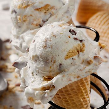 Home Made Smores Ice Cream Cones with Graham Crackers, Marshmallows and Chocolate Chunks