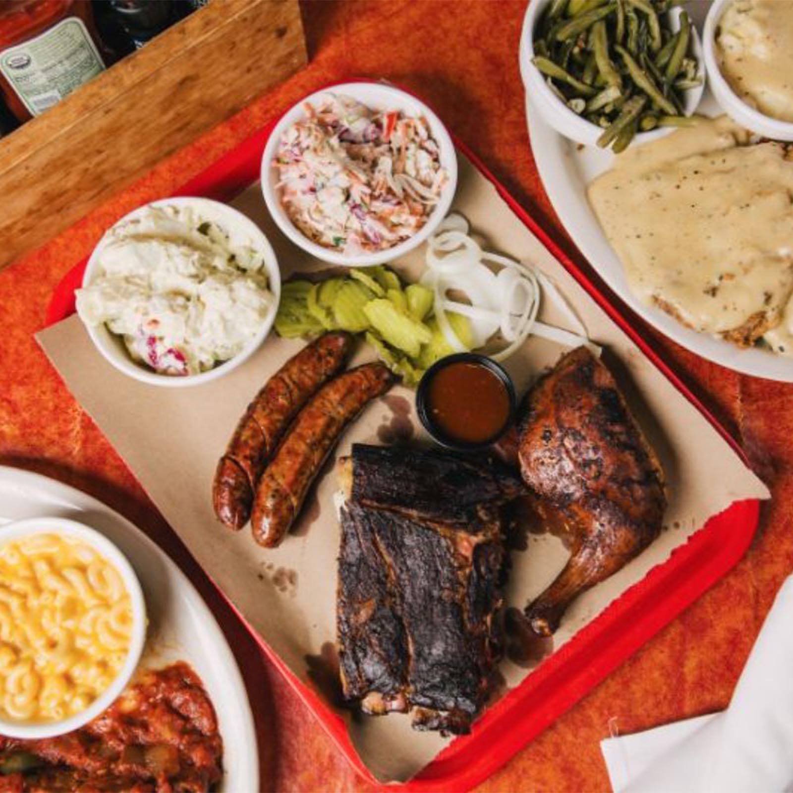 A spread of soul food from Hoovers Cooking