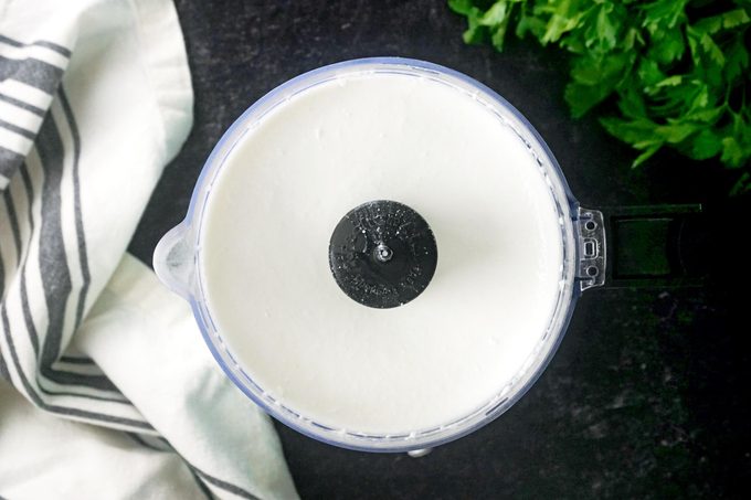 food processor making Cottage Cheese Queso