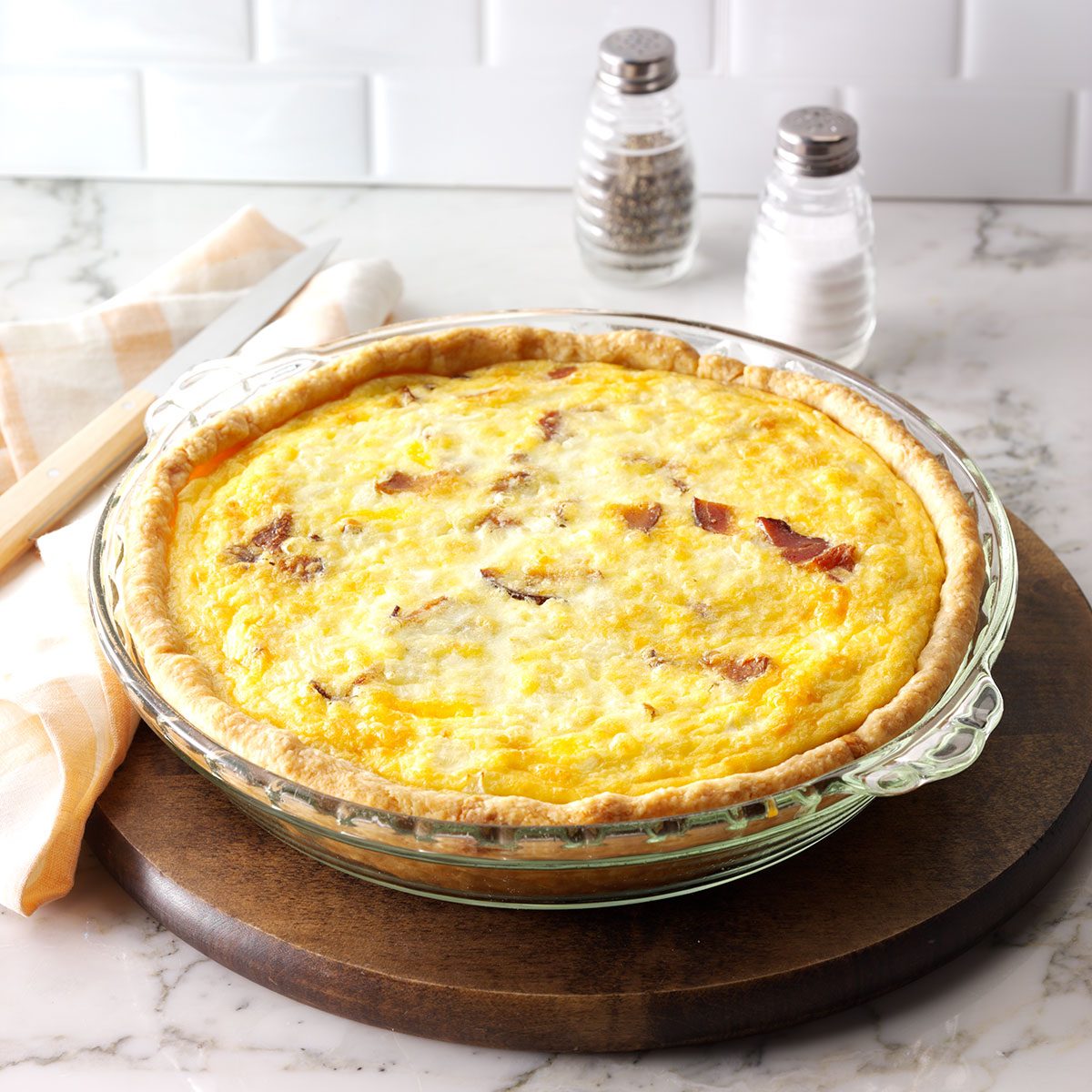 Breakfast Quiche on wooden board