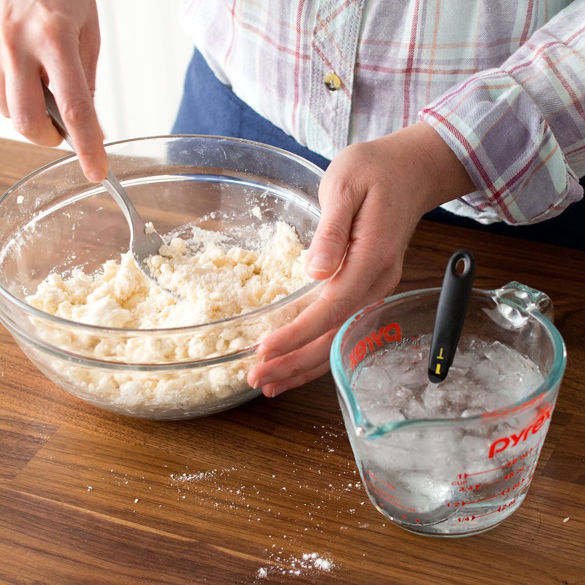 Mixing the dough with fork