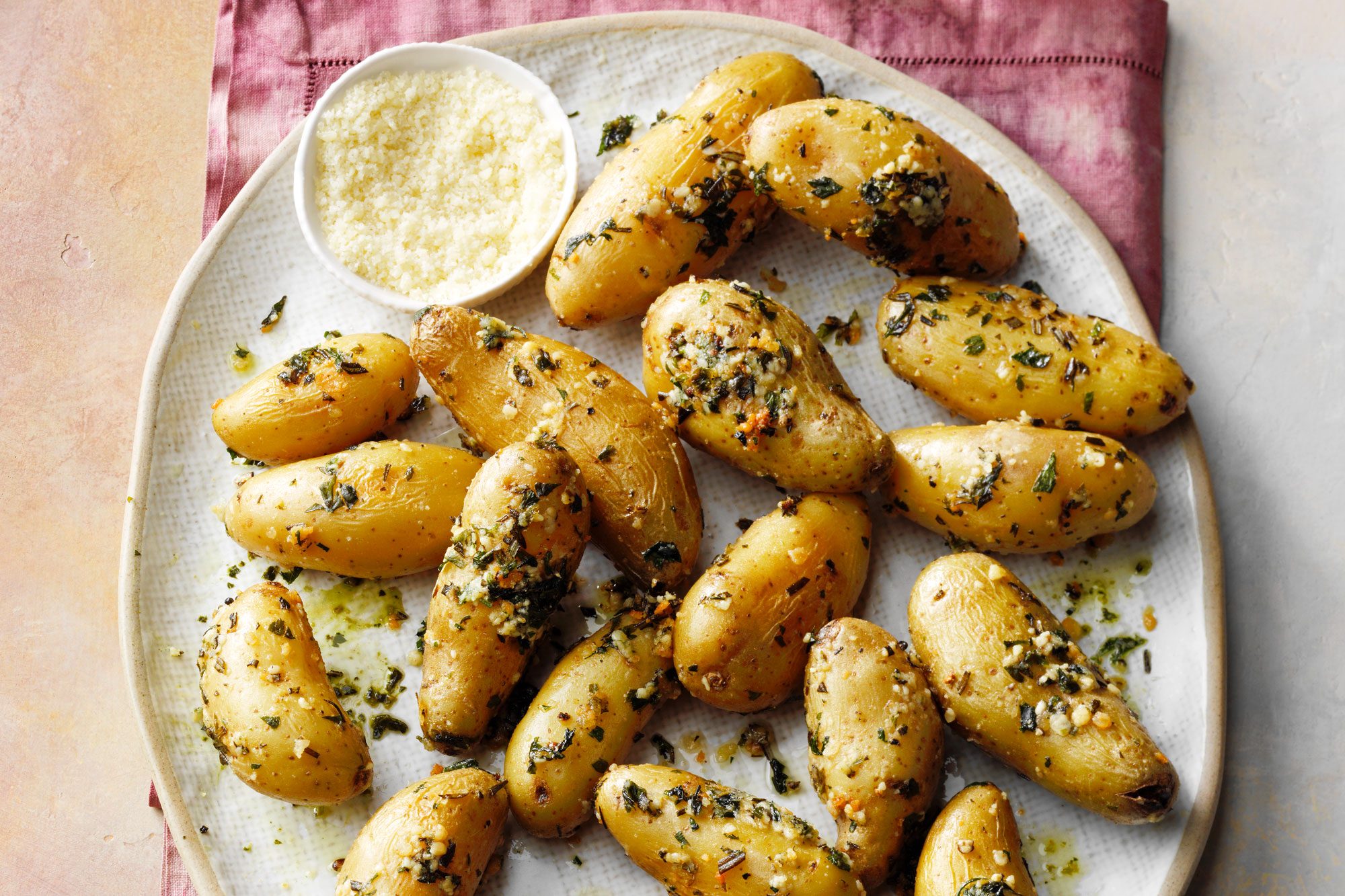 Roasted Fingerling Potatoes with grated cheese