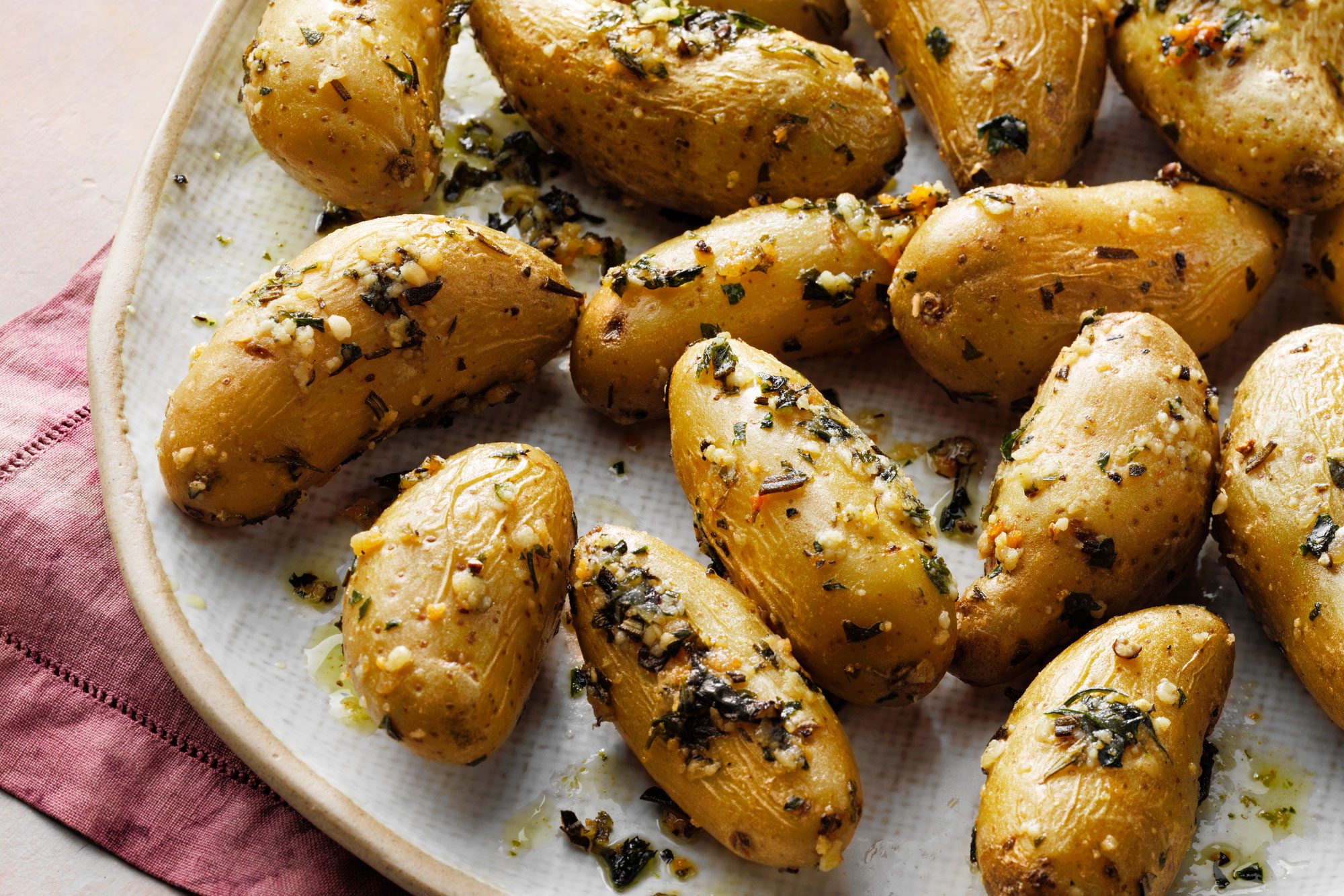 Roasted Fingerling Potatoes served in a plate