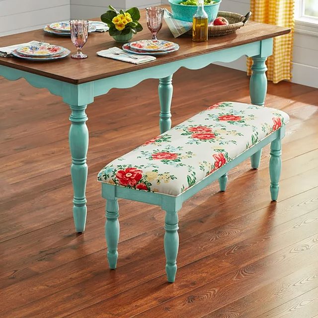 The Pioneer Woman Callie Vintage Floral Dining Bench Made With Solid Wood Frame