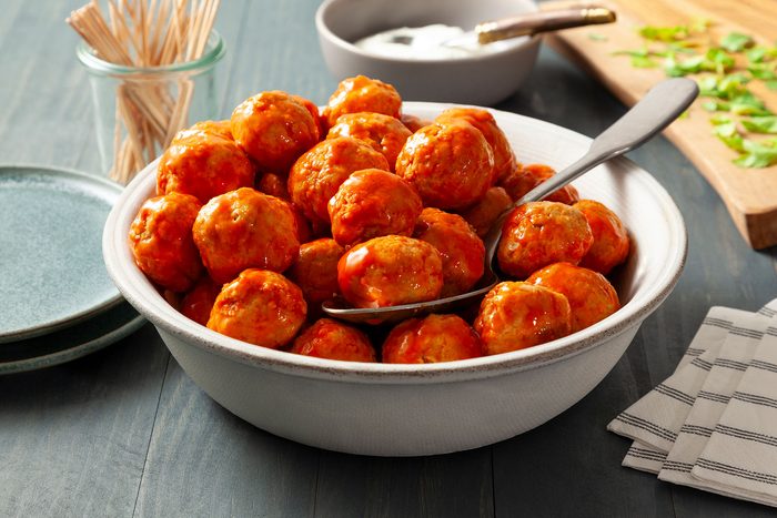 Buffalo Chicken Meatballs served in a bowl