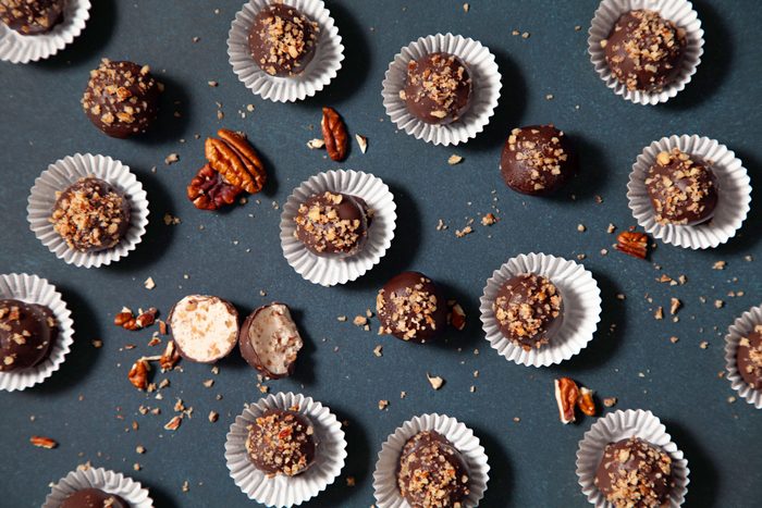 top view of Bourbon Balls in wrappers