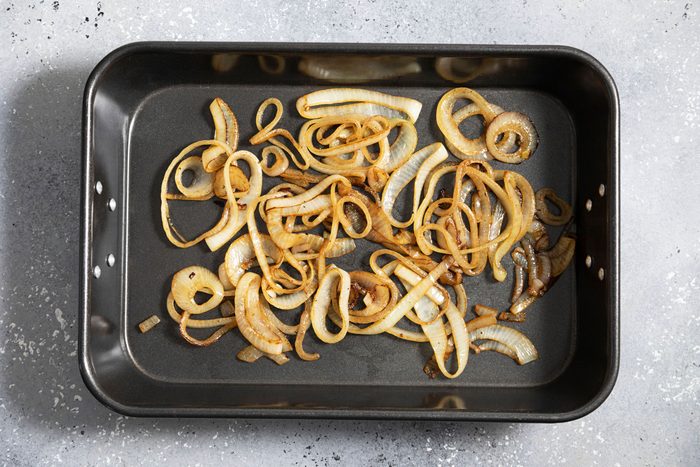sautéd onions in a baking pan