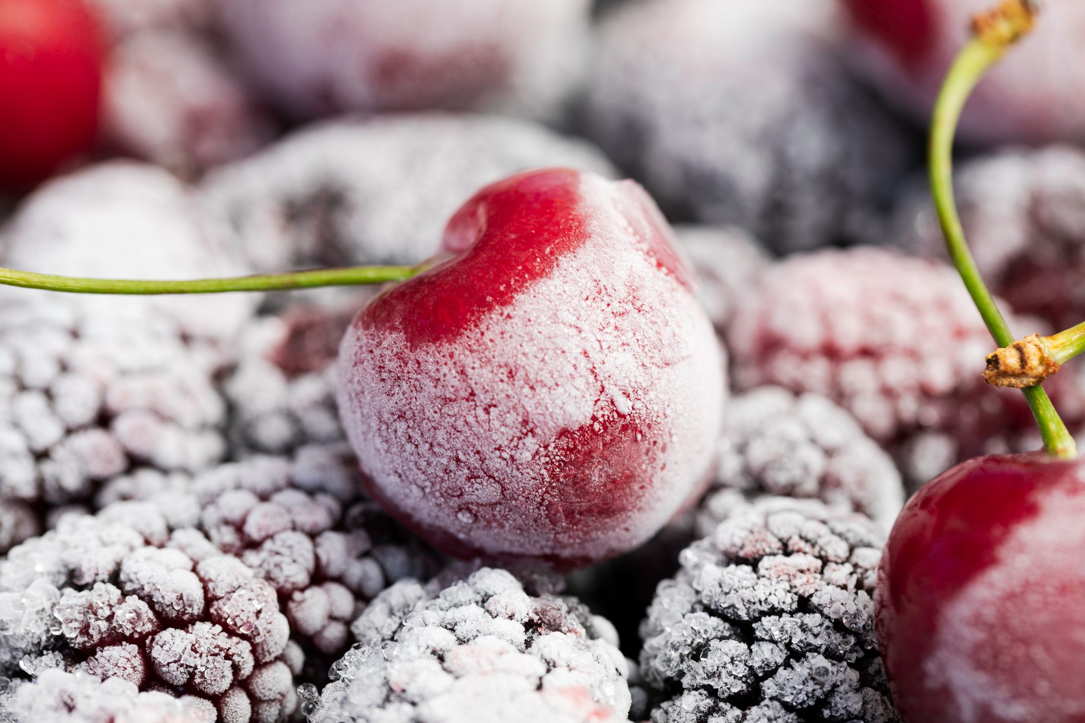 close up of cherry with freezer burn