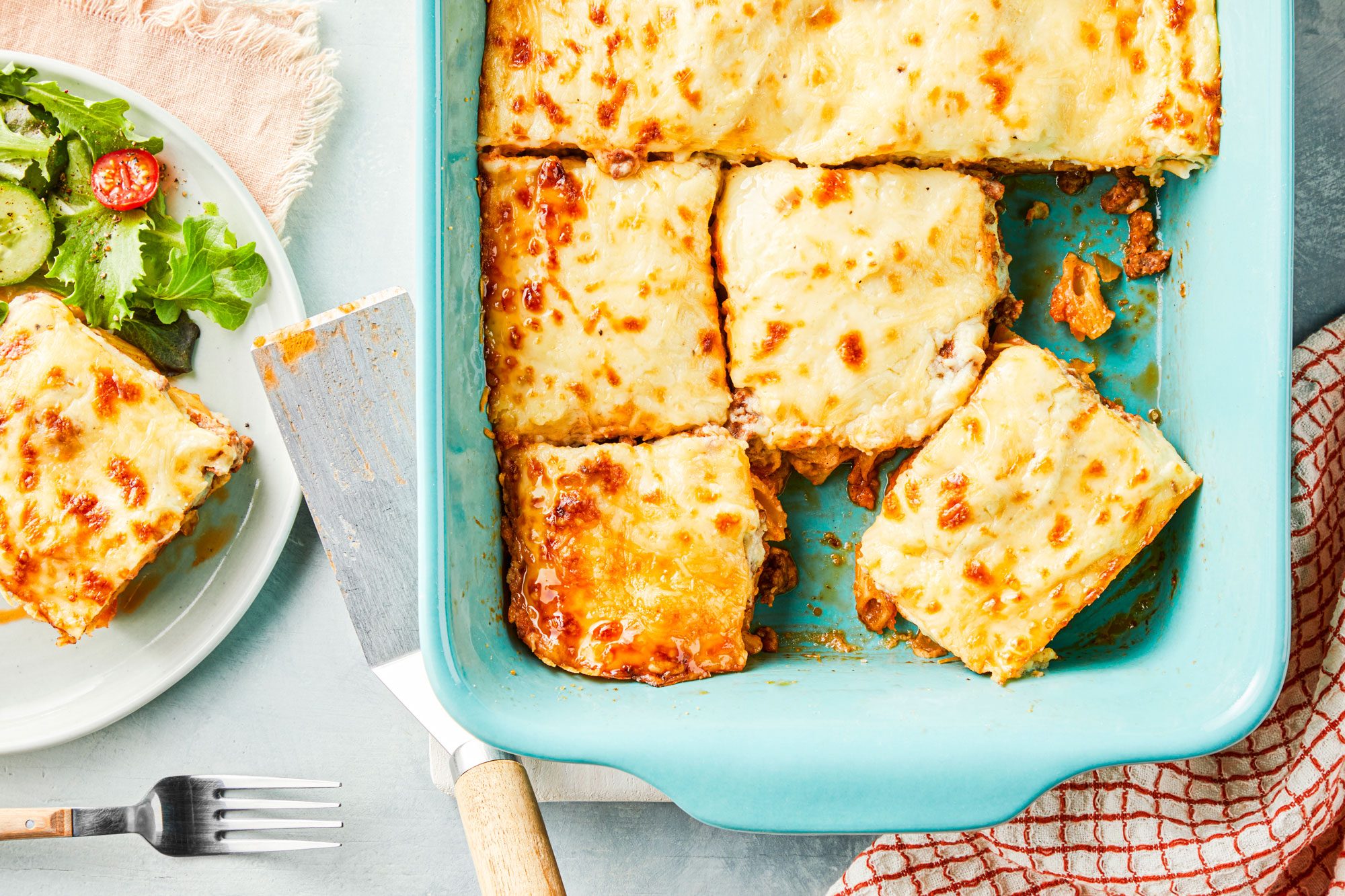 Serve Pastitsio with fresh veggies