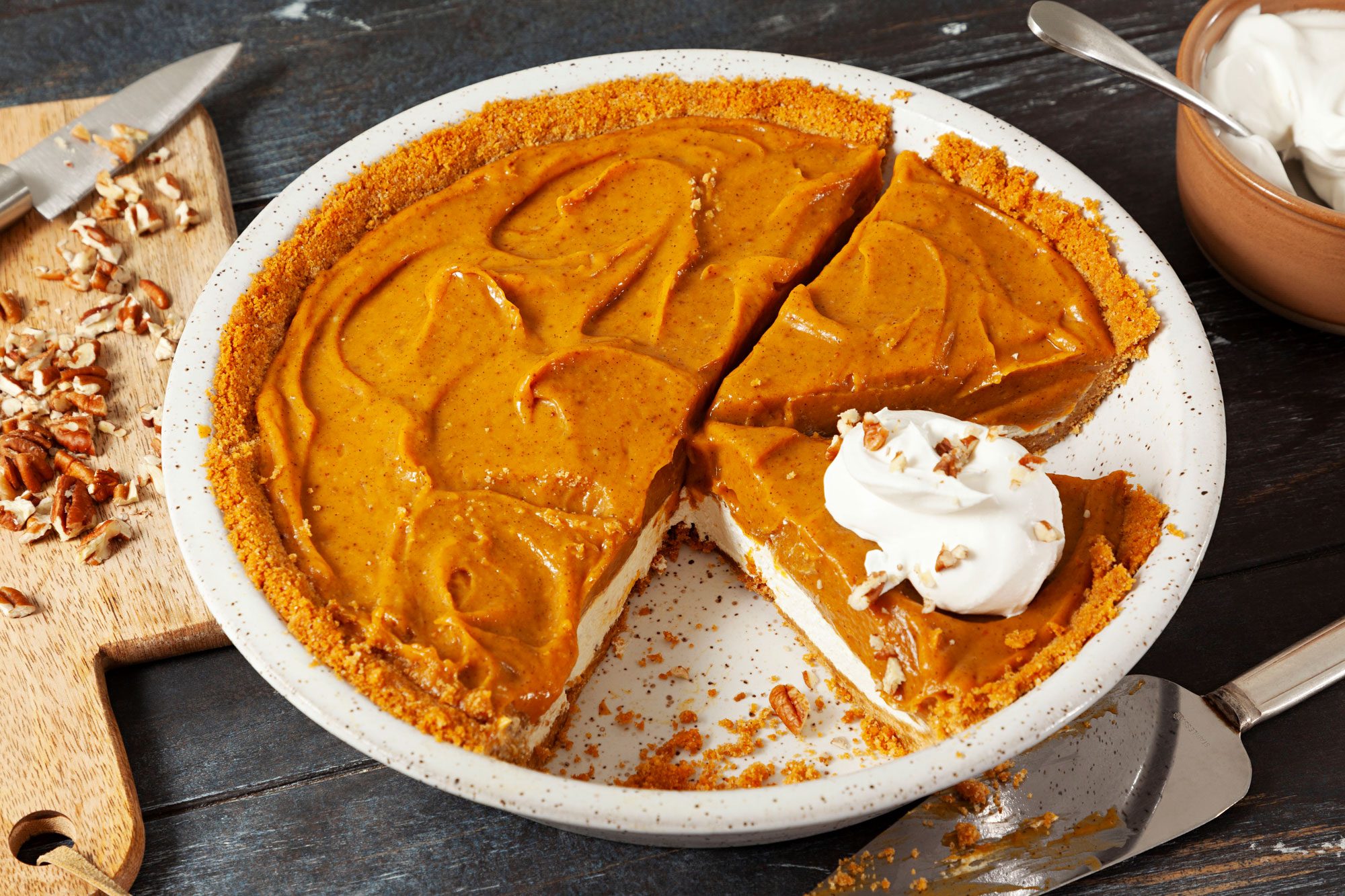 Sliced Pumpkin Chiffon Pie on a plate