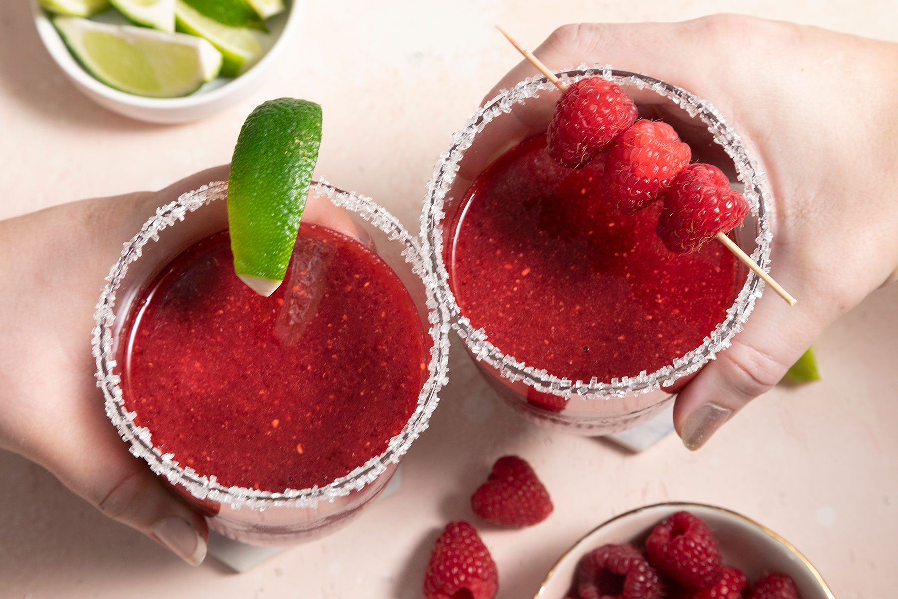 Raspberry Margarita glasses top view
