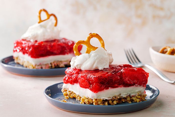 Scrumptious Strawberry Pretzel Salad served in two plates