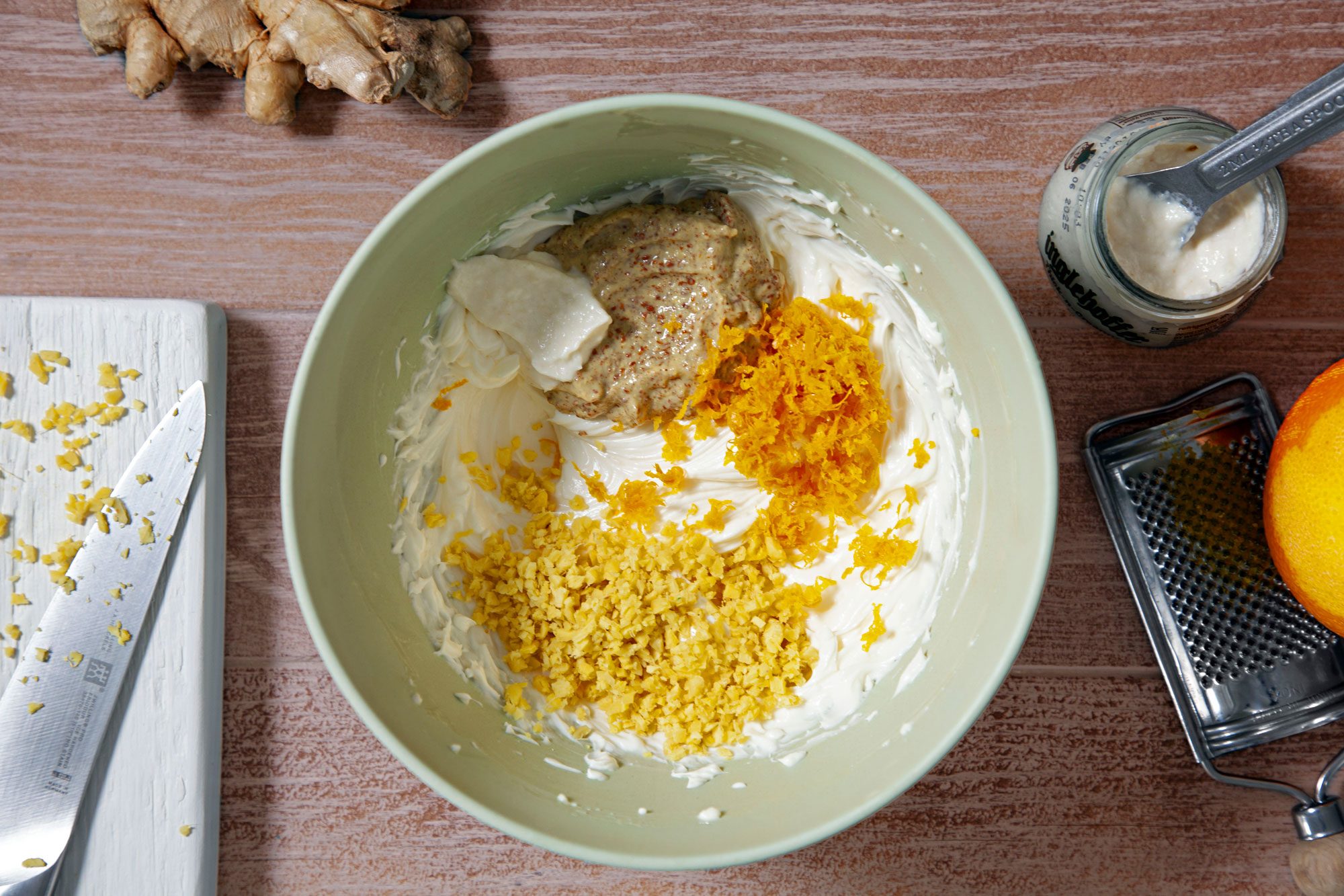 Beat the cream cheese and mayonnaise