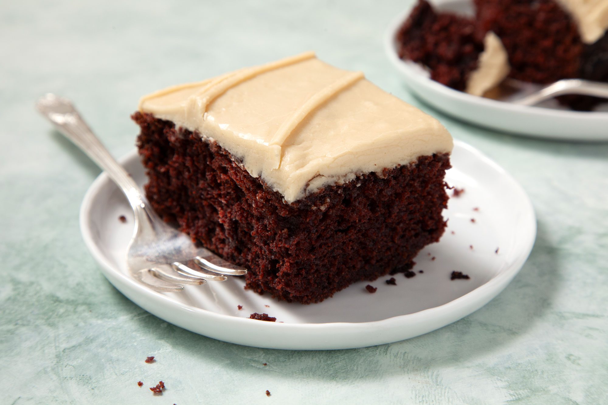 Chocolate Mayonnaise Cake served on a plate with a fork