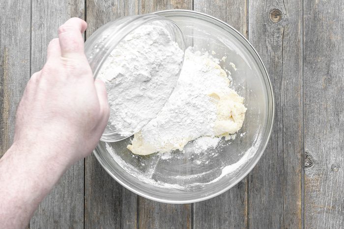 Adding the remaining dough in the mixture
