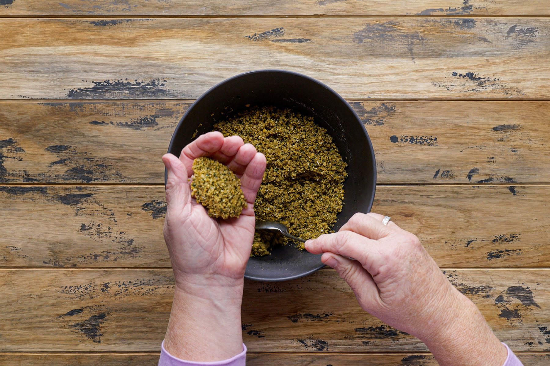 Shaping the Falafel balls with hand