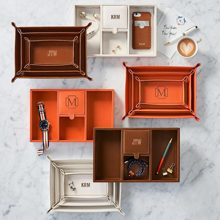 Monogrammed Leather Tech Catchall Tray