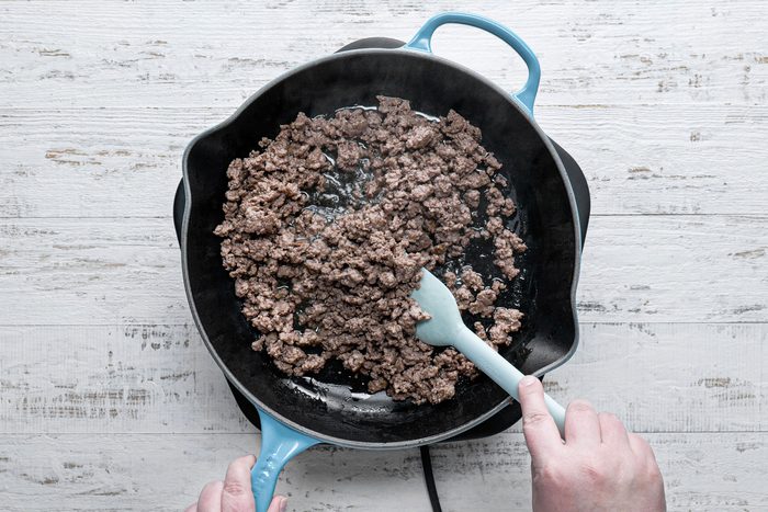 Cooking beef in a large skillet