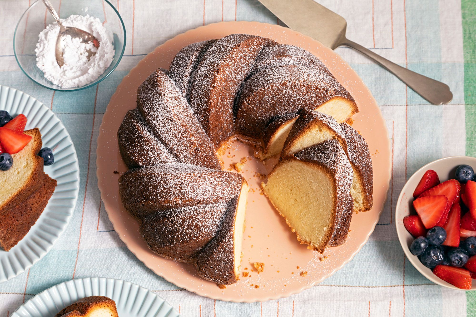 Plate of Sour Cream Pound Cake topped with assorted berries