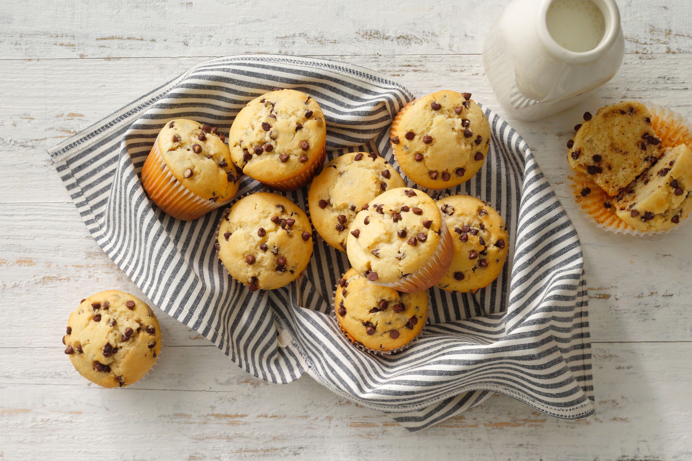 Chocolate Chip Muffins served in a basket