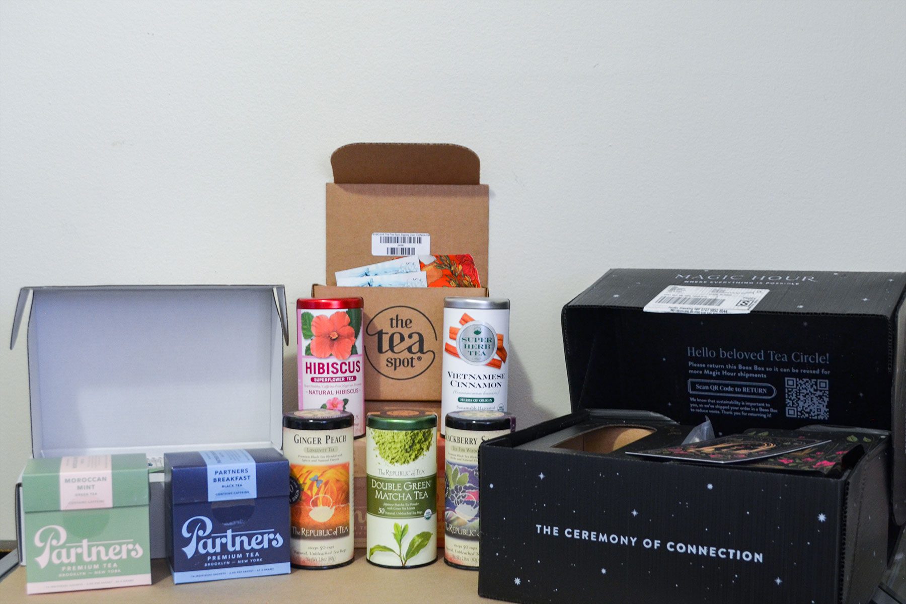 Group Shot of variety of tea boxes 