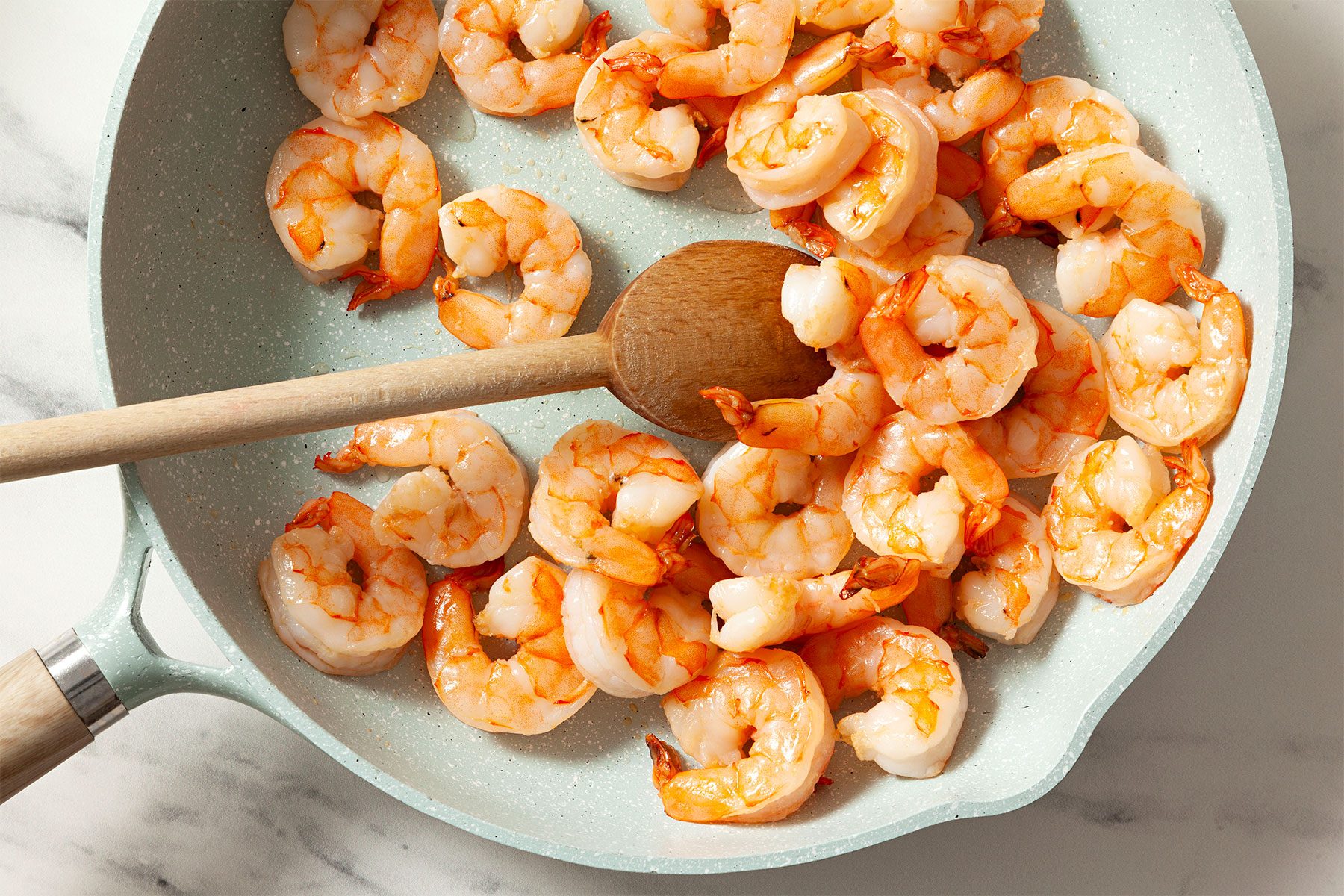 Stir Frying Shrimps on Skillet