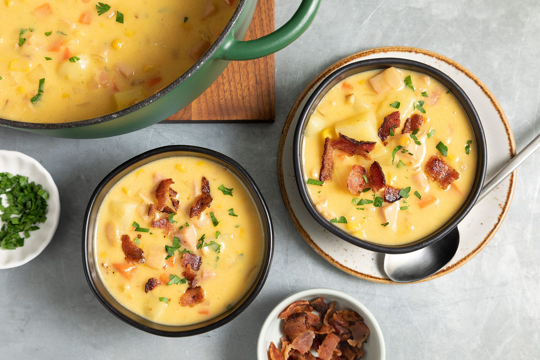 Ham Chowder served in small bowls
