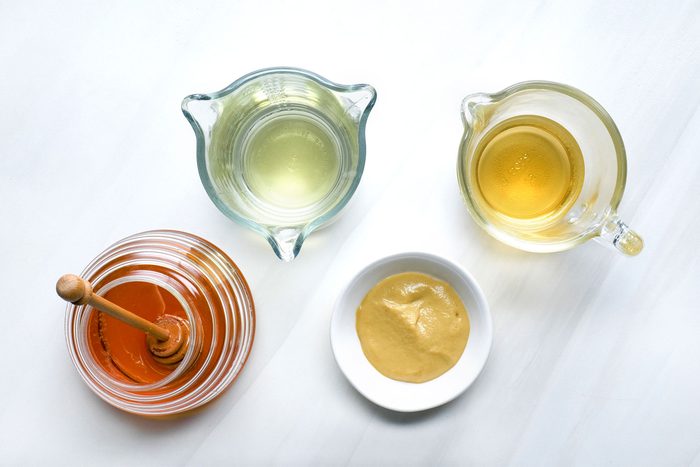 Overhead shot of ingredients; white background;