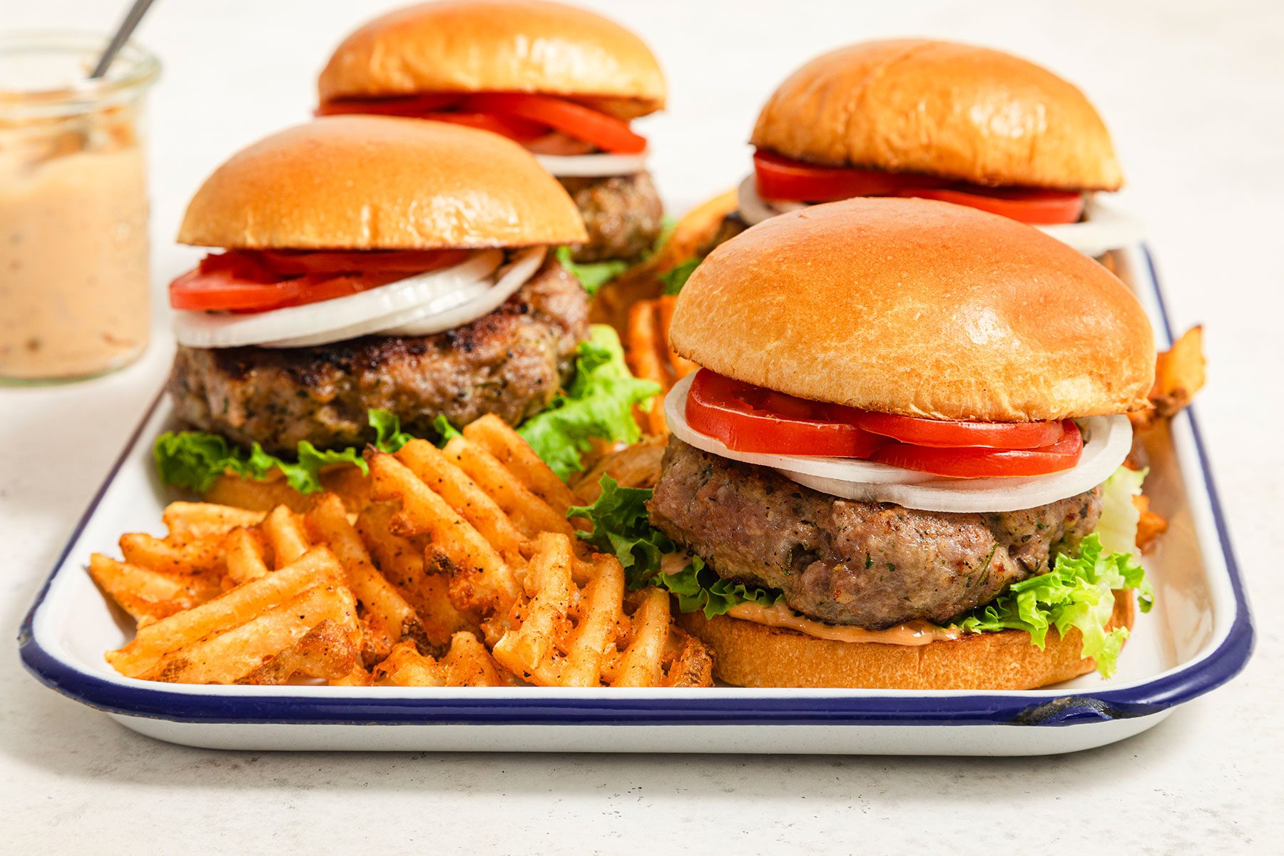 Pork Burgers served in a tray