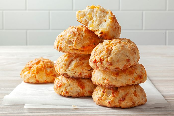 A delightful stack of savory cheese biscuits